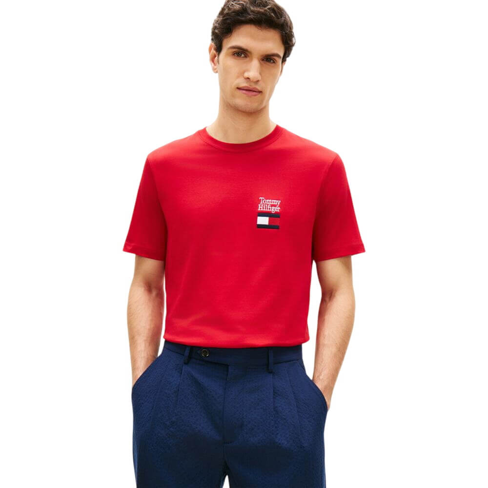Tommy Hilfiger Logo Embroidery Jersey Crew Neck T-Shirt